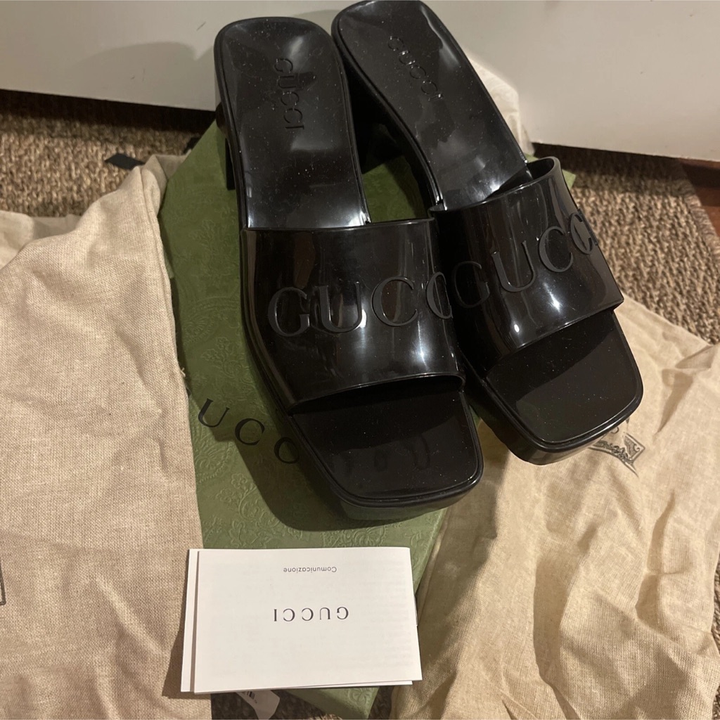 Gucci Women's Black Rubber Slide Sandals